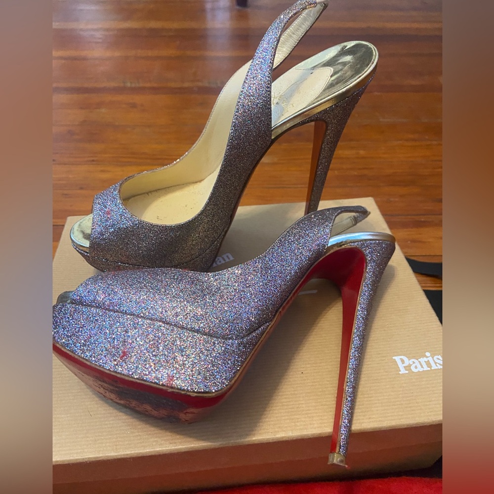 Authentic Christian Louboutin Banana slingback glitter heels size 40.5
